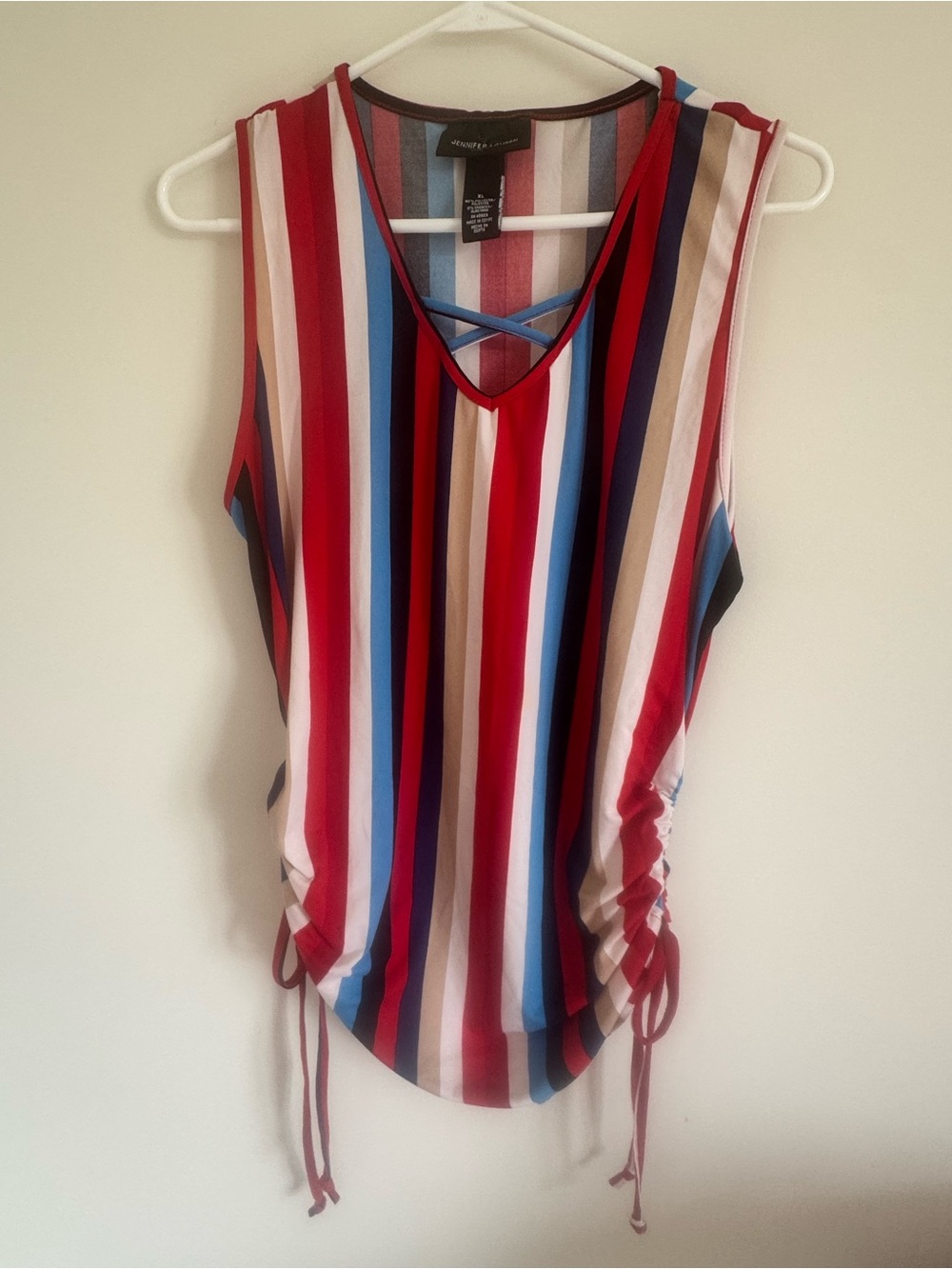 Striped Sleeveless V-Neck Top with Side Ties - Multi Color